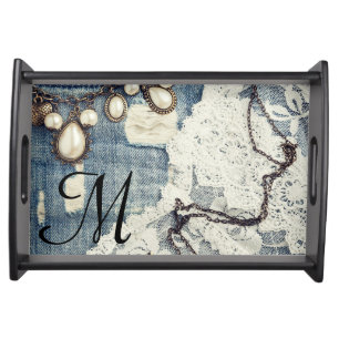 Vintage Jeans Victorian Lace Monogram Serving Tray