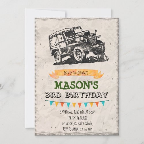Vintage jeep party invitation