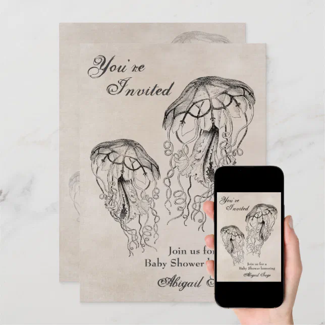 Vintage Jellyfish Baby Shower Beach Invitation Zazzle