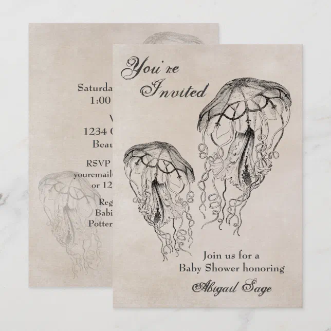 Vintage Jellyfish Baby Shower Beach Invitation | Zazzle