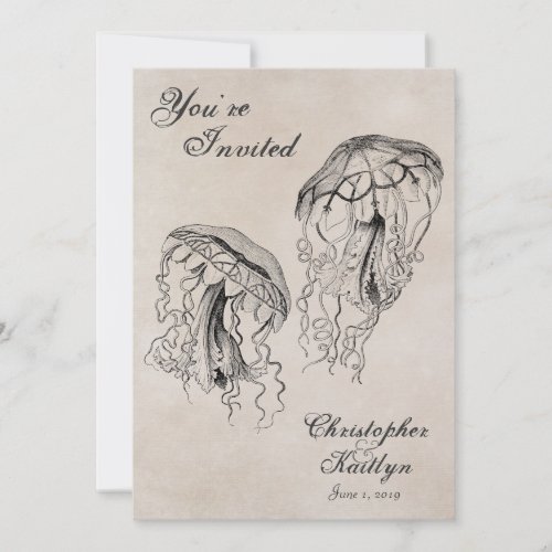 Vintage Jellyfish Beach Wedding Invitation