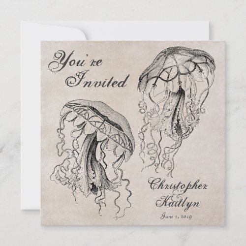 Vintage Jellyfish Beach Wedding Invitation