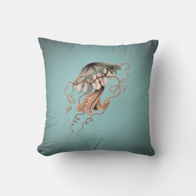 Vintage Jellyfish Throw Pillow (Front)