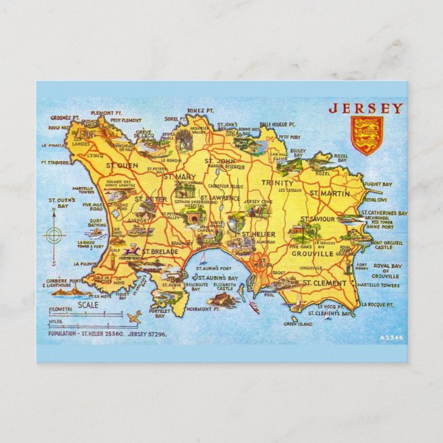 Vintage Jersey Map Postcard (Front)
