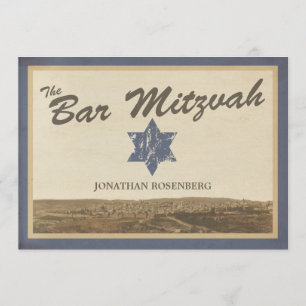 Vintage Jerusalem Bar Mitzvah Invitation in Navy