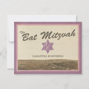Vintage Jerusalem Bat Mitzvah Reply Card in Purple