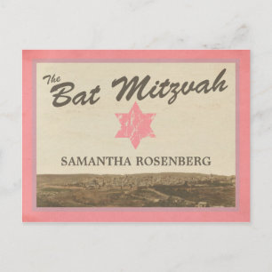 Vintage Jerusalem Bat Mitzvah Save The Date Pink Announcement Postcard