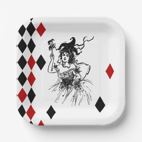 Vintage Jester Lady Paper Plates