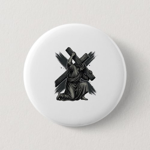 Vintage Jesus Carrying Cross Christian Vector Art Button