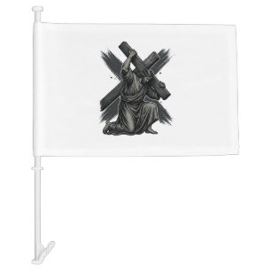 Vintage Jesus Carrying Cross Christian Vector Art Car Flag