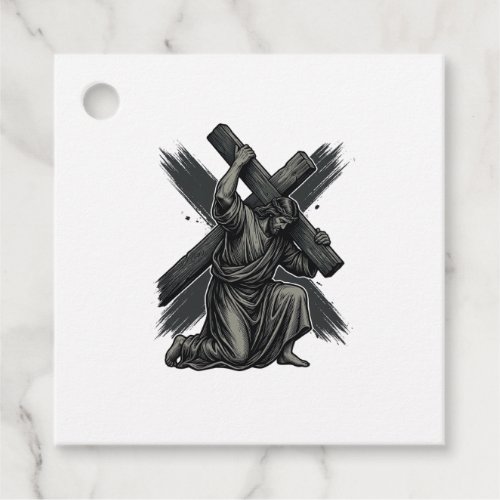 Vintage Jesus Carrying Cross Christian Vector Art Favor Tags