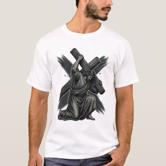 Vintage Jesus Carrying Cross Christian Vector Art T-Shirt