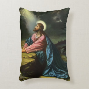 Vintage Jesus Christ Praying, Garden of Gethsemane Accent Pillow