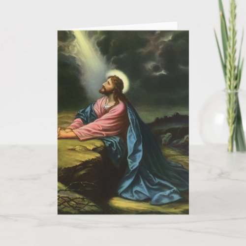 Vintage Jesus Christ Praying Garden of Gethsemane Card
