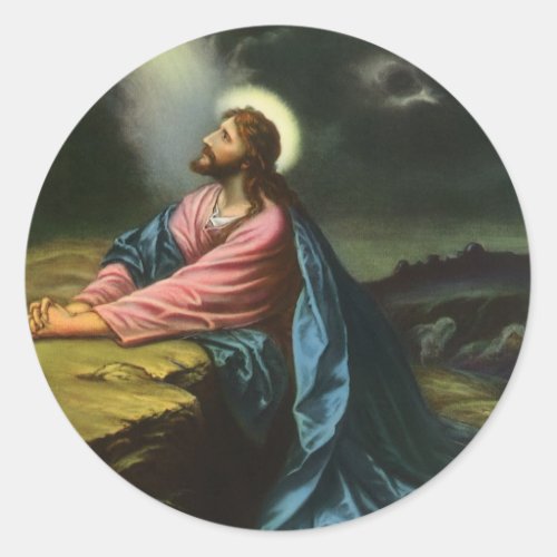 Vintage Jesus Christ Praying Garden of Gethsemane Classic Round Sticker