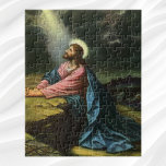 Vintage Jesus Christ Praying, Garden of Gethsemane Jigsaw Puzzle<br><div class="desc">Vintage illustration religious design featuring Christ in the Garden of Gethsemane by Heinrich Hofmann, 1886. Jesus Christ is praying in Gethsemane wearing a long flowing robe and praying while looking up towards Heaven with a star shining down, he is deep in thought and prayer. Gethsemane is a garden at the...</div>