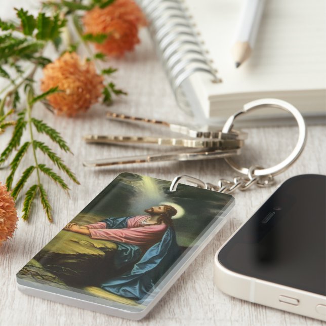 Vintage Jesus Christ Praying, Garden of Gethsemane Keychain (Front Right)