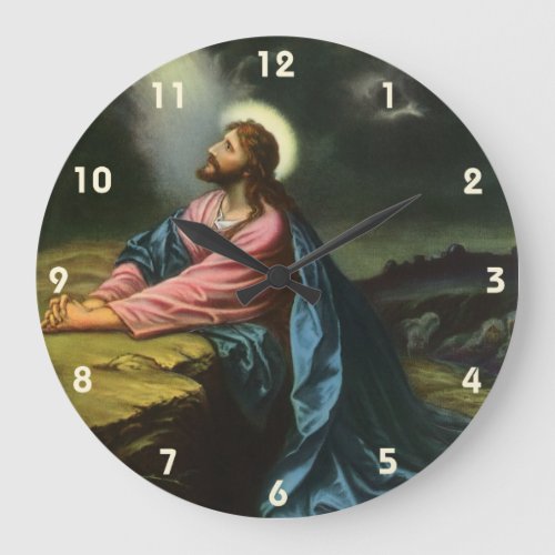 Vintage Jesus Christ Praying Garden of Gethsemane Large Clock