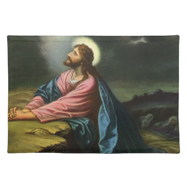 Vintage Jesus Christ Praying, Garden of Gethsemane Placemat (Front)