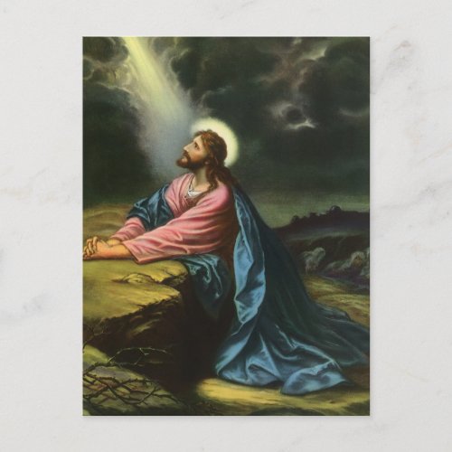 Vintage Jesus Christ Praying Garden of Gethsemane Postcard