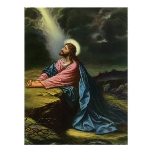 Vintage Jesus Christ Praying Garden of Gethsemane Poster