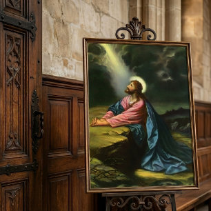 Vintage Jesus Christ Praying, Garden of Gethsemane Poster
