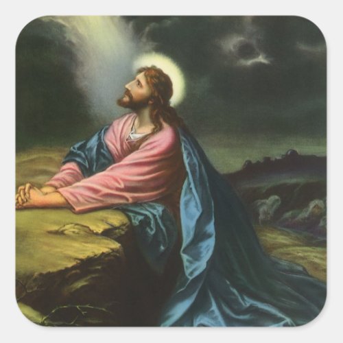 Vintage Jesus Christ Praying Garden of Gethsemane Square Sticker