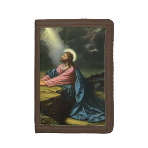 Vintage Jesus Christ Praying, Garden of Gethsemane Trifold Wallet