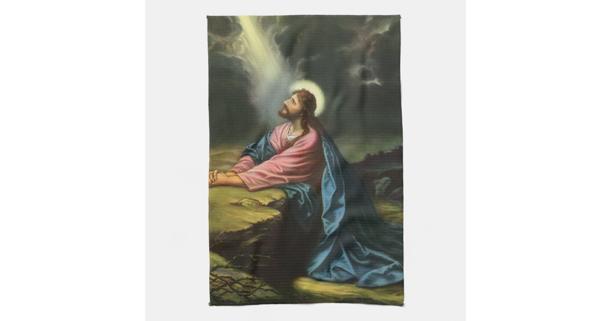 Vintage Jesus Christ Praying In Gethsemane Kitchen Towel Zazzle Com