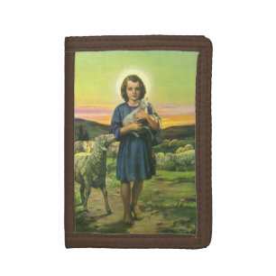 Vintage Jesus Christ the Shepherd with Baby Lamb Trifold Wallet