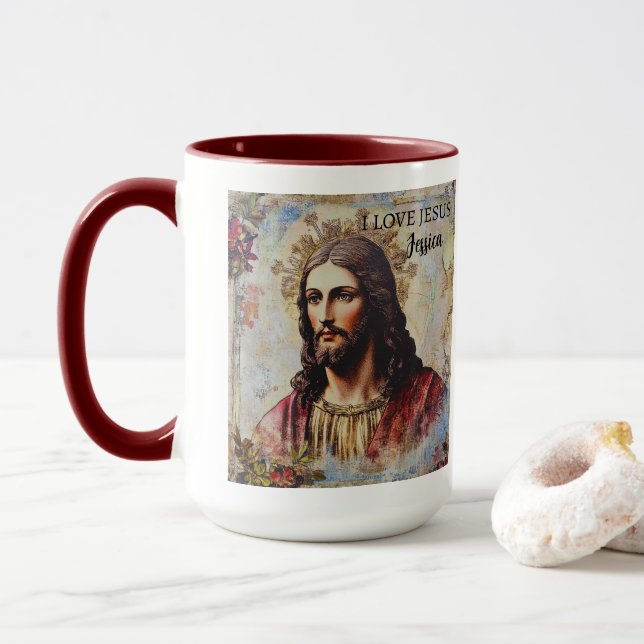 Vintage Jesus Christian Personalized name  Mug (With Donut)