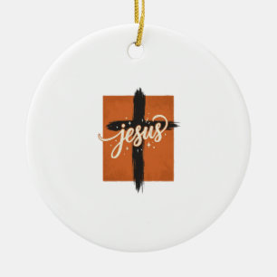 Vintage Jesus Cross Christian Shirt Design_1 Ceramic Ornament