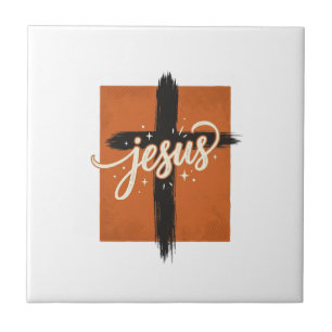 Vintage Jesus Cross Christian Shirt Design_1 Ceramic Tile