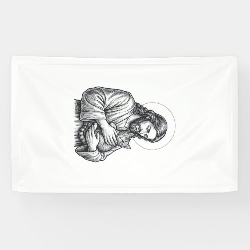 Vintage Jesus Holding Cat Engraving Graphic_1 Banner
