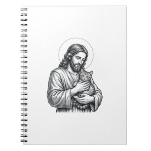 Vintage Jesus Holding Cat Engraving Graphic_1 Notebook