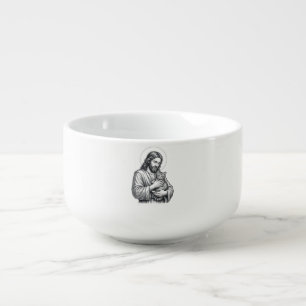 Vintage Jesus Holding Cat Engraving Graphic_1 Soup Mug