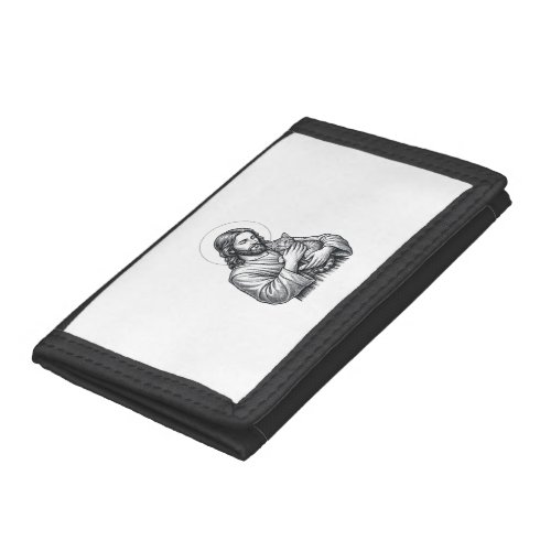 Vintage Jesus Holding Cat Engraving Graphic_1 Trifold Wallet
