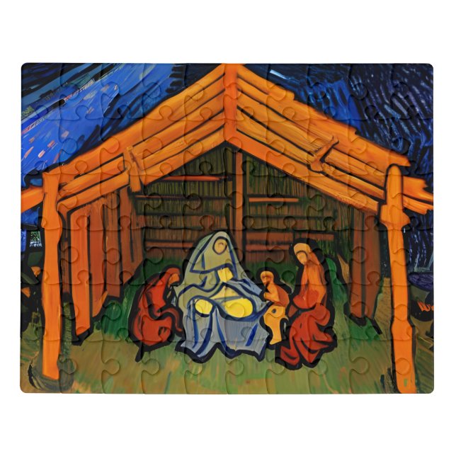 Vintage Jesus in the Manger Christmas Jigsaw Puzzle (Puzzle Horizontal)