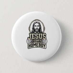 Vintage Jesus Is My Homeboy Engraved Vector Design Button