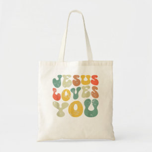 Vintage Jesus Loves You Jesus Christian Men Women Tote Bag
