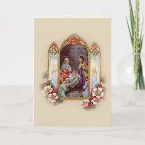 Vintage Jesus Mary Joseph Nativity Floral Holiday Card