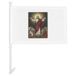 Vintage Jesus Radiant Glory Christian Engraving De Car Flag