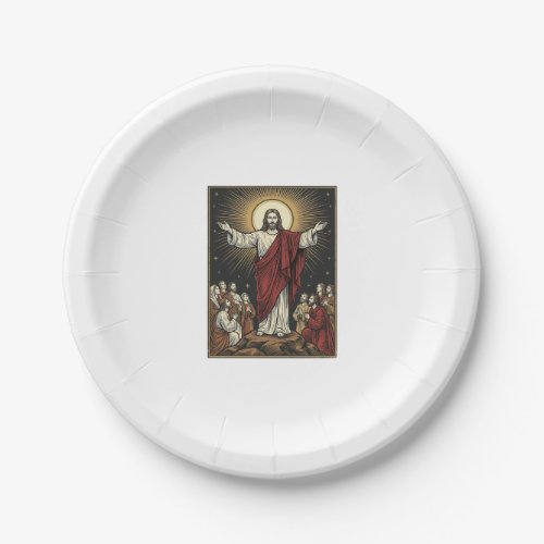 Vintage Jesus Radiant Glory Christian Engraving De Paper Plates