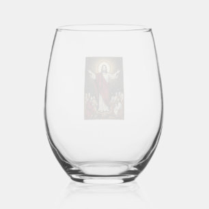Vintage Jesus Radiant Glory Christian Engraving De Stemless Wine Glass