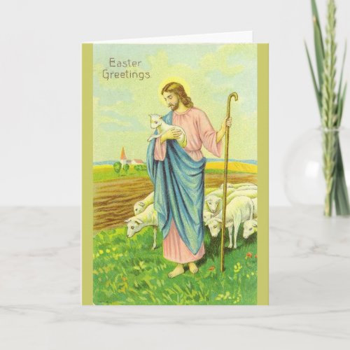 Vintage Jesus Shepherd Easter Greeting Holiday Card