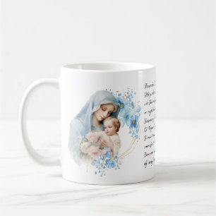 Vintage Jesus Virgin Mary Floral Memorare Prayer Coffee Mug