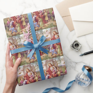 Vintage Jesus With Children Wrapping Paper