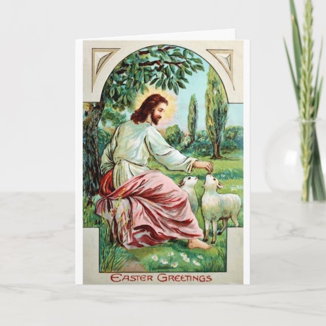 Vintage Jesus With Lambs Easter Card (Front)