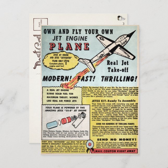 Vintage Jet Plane Advertisement Postcard  (Front/Back)