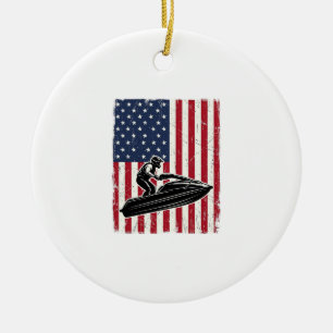 Vintage Jet Ski American Flag Vector Shirt Design_ Ceramic Ornament